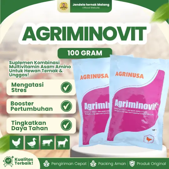 AGRIMINOVIT 100 GRAM – Multivitamin Asam Amino Cocok Untuk Hewan Ternak Ayam, Bebek, Sapi, Kambing, Kelinci, Dll.
