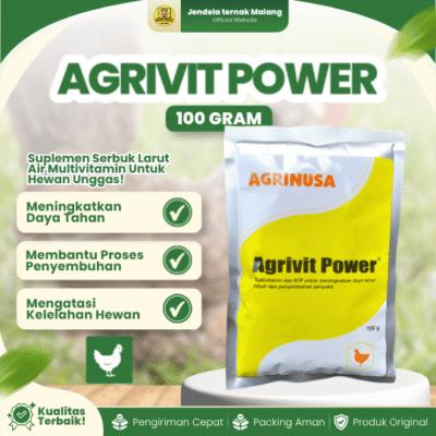 AGRIVIT POWER 100 GRAM BY AGRINUSA – Multivitamin Dan ATP Untuk Antibodi Hewan.