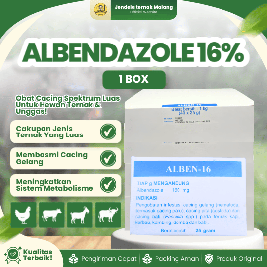 ALBEN-16% 1 BOX ISI 40 PCS SERBUK - Untuk Masalah Cacingan Pada Hewan Ternak Sapi Kerbau Kambing Domba Babi