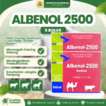 ALBENOL 2500 BOLUS 5 BOLUS (1 BLISTER) – Untuk Masalah Cacing Ternak Sapi, Kerbau, Domba, Kambing