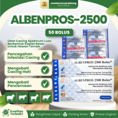 ALBENPROS 2500 BOLUS 1 BOX (50 BOLUS) – Untuk Masalah Cacing Pada Hewan Ternak Sapi Sapi Rasa Blueberry