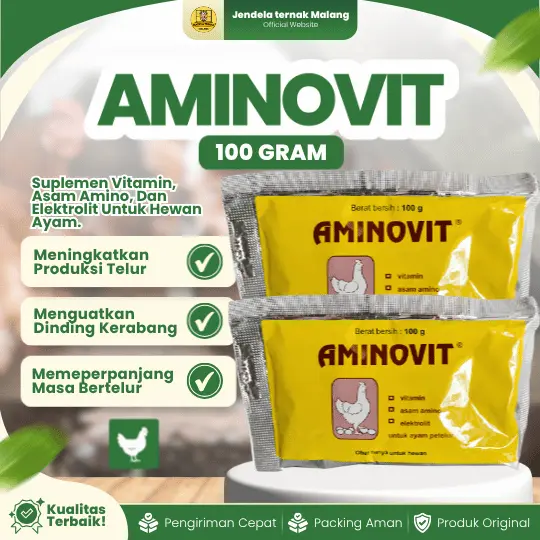 AMINOVIT 100 GRAM – Vitamin Untuk Meningkatkan Produksi Telur Pada Ayam Ternak.
