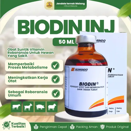BIODIN INJ 50 ML – Penguat Otot dan Metabolisme Daya Tahan Tubuh Hewan Ternak.