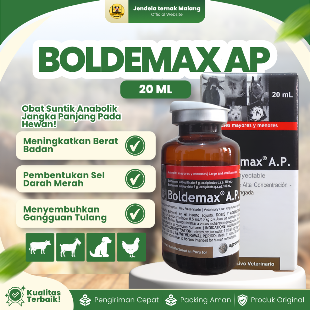 BOLDEMAX AP 20 ML BY AGROVET - Penggemuk Dan Efisiensi Pakan Hewan Ternak, Peliharaan Dan Unggas.