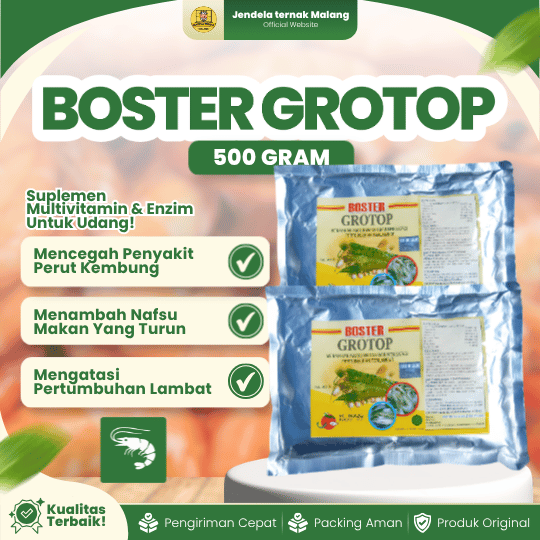 BOSTER GROTOP 500 GRAM - Suplemen Untuk Meningkatkan Nafsu Makan dan Pertumbuhan Udang.