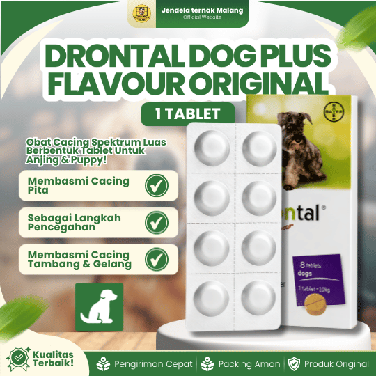 DRONTAL DOG PLUS FLAVOUR TABLET ECER -  Atasi  Masalah Cacingan Pada Anjing Dan Puppy.