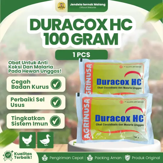 DURACOX HC 100 GRAM 1 PCS – Anti Koksi & Malaria Untuk Unggas Seperti Ayam, Bebek, Puyuh, Dll.