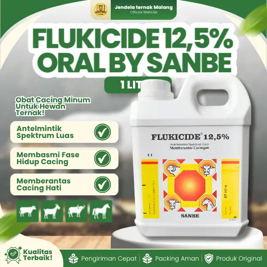 FLUKICIDE 12,5% ORAL 1 L BY SANBE – Atasi Cacingan Hewan Ternak Sapi, Kuda, Kambing, Kerbau.