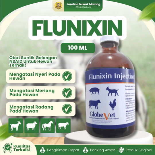 FLUNIXIN 100 ML BY GLOBE VET - Untuk Atasi Nyeri, Meriang, dan Radang Pada Ternak Sapi Kuda Kambing Domba