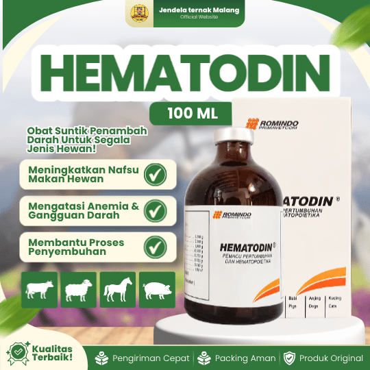 HEMATODIN 100 ML BY ROMINDO - Pemacu Pertumbuhan Dan Mencegah Anemia, Hematopioetik Hewan Ternak.
