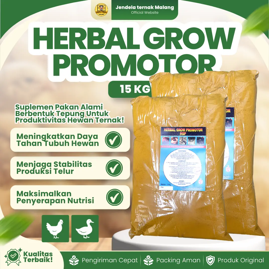 HERBAL GROW PROMOTOR 1 ZAK 15 KG – Meningkatkan Pertumbuhan dan Produksi Telur Ayam Unggas