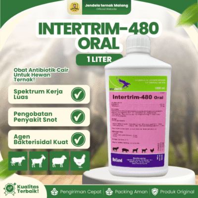 INTERTRIM-480 ORAL 1 LITER BY TMC – Untuk Infeksi Pencernaan Dan Pernapasan Hewan Ternak.