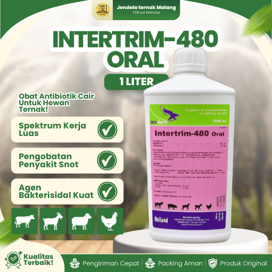 INTERTRIM-480 ORAL 1 LITER BY TMC - Untuk Infeksi Pencernaan Dan Pernapasan Hewan Ternak.