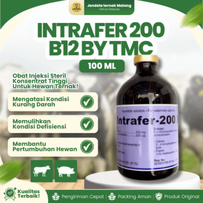 INTRAFER 200 B12 100 ML BY TMC – Untuk Masalah Anemia, Meningkatkan Pertumbuhan & Daya Tahan Tubuh Hewan.