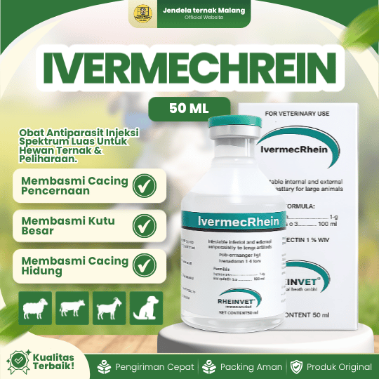 IVERMECHREIN 50 ML BY RHEINVET - Ektoparasit Dan Endoparasit Untuk Ternak Dan Peliharaan.