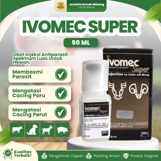 IVOMEC SUPER 50 ML ORIGINAL BY ROMINDO - Efektif Basmi Kutu, Ektoparasit & Endoparasit Hewan.