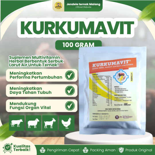 KURKUMAVIT 100 GRAM MITRAVET - Ekstrak Herbal, Selenium, Elektrolit Dan Multivitamin Untuk Hewan Ternak dan Unggas.