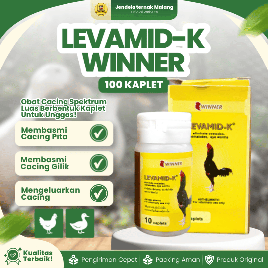 LEVAMID-K WINNER 1 BOTOL ISI 10 KAPLET BY MEDION - Obat Cacingan Ayam & Unggas.