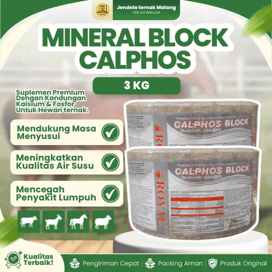 MINERAL BLOK CALPHOS 3 KG – Mineral Blok Untuk Menambah Selera Makan Ternak Sapi Dan Kambing.