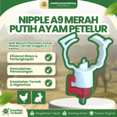 NIPPLE A9 MERAH PUTIH AYAM PETELUR – Alat Minum Otomatis Segala Arah Tanpa Mangkok.