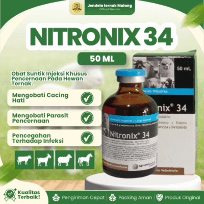 NITRONIX 34 50 ML –  Atasi Cacing Hati, Pencernaan, Parasit Eksternal Hewan Ternak.