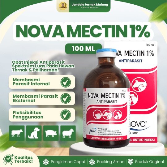 NOVA MECTIN 1% 100 ML ANOVA - Anti Ektoparasit, Endoparasit, Cacingan Dan Kutu Pada Hewan Ternak.