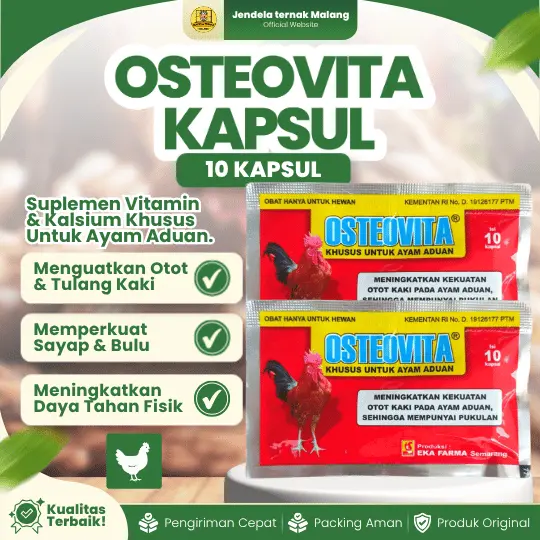 OSTEOVITA KAPSUL ISI 10 KAPSUL – Vitamin, Penguat Otot Kaki, Tahan Pukulan Pada Ayam by EKA FARMA.