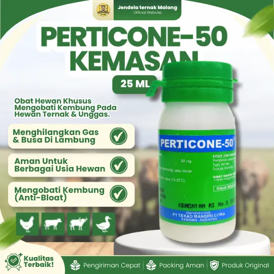 PERMETHYL 5% – Perticone-50 Kemasan 25ml – Atasi Kembung Untuk Hewan Ternak Dan Unggas.