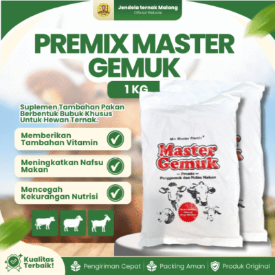 PREMIX MASTER GEMUK 1 KG – PREMIX MASTER GEMUK 1 KG – Penggemuk, Penambah Nafsu Makan Untuk Sapi, Kambing Dan Ternak Lainnya.