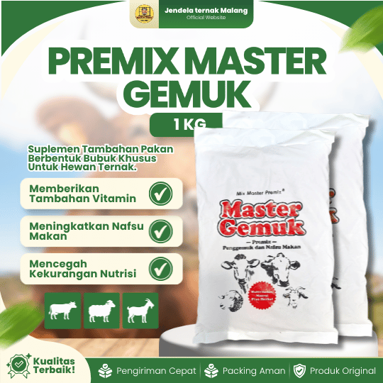 PREMIX MASTER GEMUK 1 KG - PREMIX MASTER GEMUK 1 KG - Penggemuk, Penambah Nafsu Makan Untuk Sapi, Kambing Dan Ternak Lainnya.