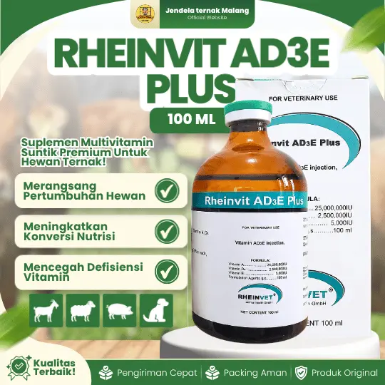 RHEINVIT AD3E PLUS 100 ML – Multivitamin Untuk Produktivitas & Kesehatan Hewan Ternak