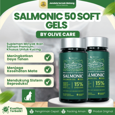 SALMONIC 50 SOFT GELS BY OLIVE CARE – Vitamin Minyak Ikan Kucing Murni & Alami Omega 3 & Omega 6.