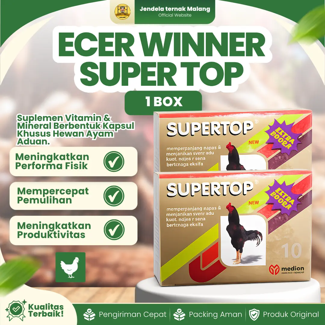 SUPER TOP 1 BOX 12 BOTOL 10 KAPSUL MEDION – Penambah Tenaga Ayam Jago Super Strong