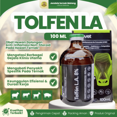 TOLFEN LA 100 ML – Injeksi Tolfenamic Acid Anti Radang, Panas, Antipiretik Hewan Ternak Lainnya.