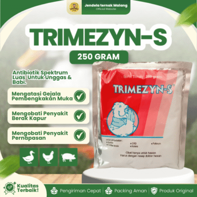TRIMEZYN-S 250 GRAM –  Atasi CRD, Korisa, Kolera Dan Pullorum Untuk Ternak.