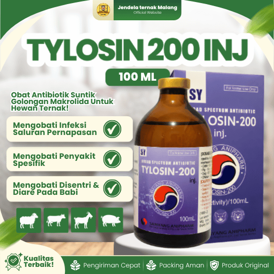 Tylosin 200 Inj 100ml - Antibiotik Pencernaan dan Pernafasan Spektrum Luas