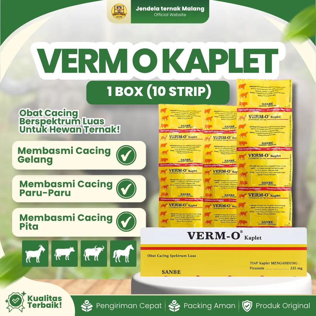 VERM O KAPLET 1 BOX (10 STRIP) – Ampuh Mencegah Cacing Untuk Kambing, Sapi, Kerbau Dan Kuda.