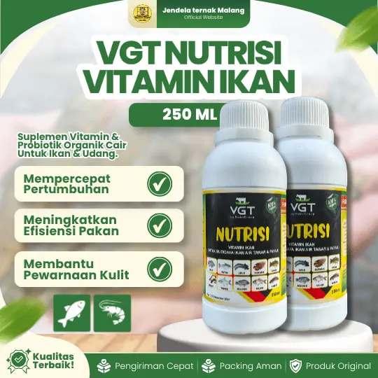 VGT NUTRISI VITAMIN IKAN 250 ML – Untuk Nutrisi Organik Penggemuk, Mempercepat Pertumbuhan Ikan dan Udang.
