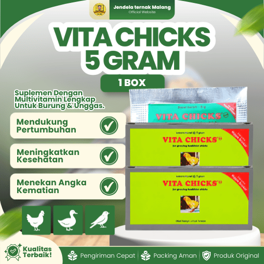 VITA CHICK 5 GRAM 1 DUS (40SACHET) - Vitamin Pertumbuhan Anak Ayam Burung Unggas Vita Chicks