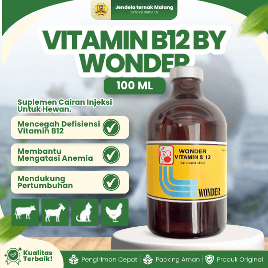 VITAMIN B12 BY WONDER 100 ML - Untuk Masalah Anemia Dan Gangguan Pertumbuhan Hewan.