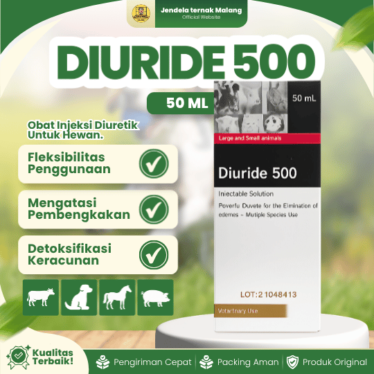DIURIDE 500 ISI 50 ML BY AGROVET - Furosemide DIURETIK Edema & Hipertensi Hewan Ternak.