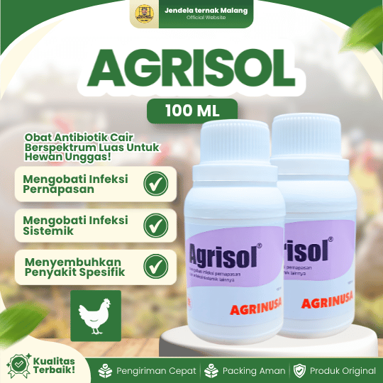 AGRISOL 100 ML BY AGRINUSA - Untuk Infeksi Pernapasan & Sistemik Coryza, CRD, Colibacillosis Unggas.