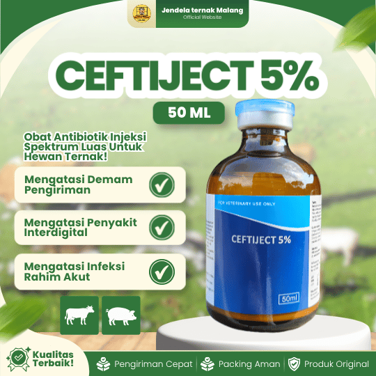 CEFTIJECT 5% 50 ML - Untuk Mengatasi Saluran Pernapasan & Pencernaan Dll Pada Hewan.