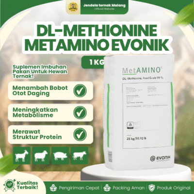 DL-METHIONINE METAMINO EVONIK 1 KG – Pemacu Pertumbuhan & Penambah Bobot Hewan Ternak.