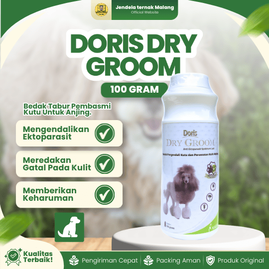 DORIS DRY GROOM 100 GRAM - Bedak Grooming Anti Kutu Gatal & Jamur Serta Rawat Kulit Untuk Anjing Puppy