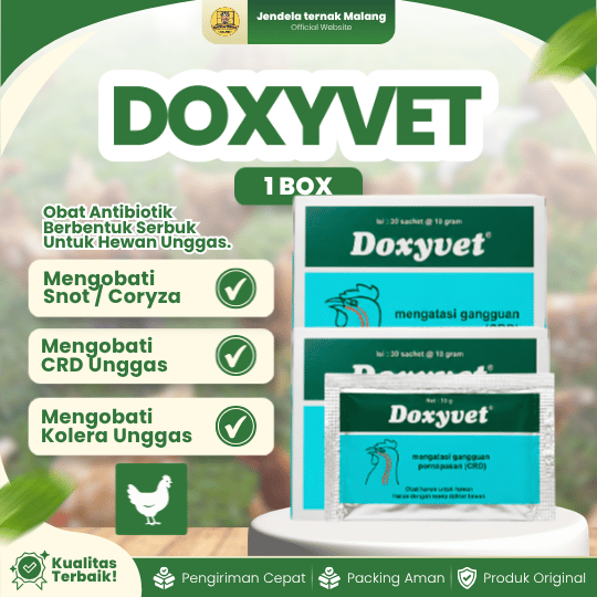 DOXYVET 1 BOX (30 SACHET) - Obat Ayam Burung Ngorok CRD Flu Infeksi Pernafasan