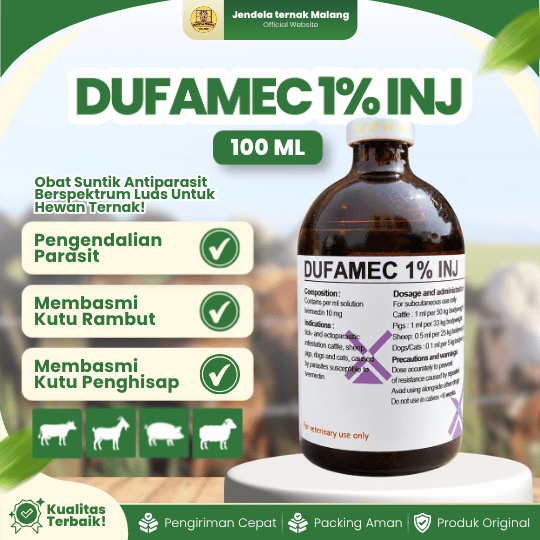 DUFAMEC 1% INJ 100 ML - Ampuh Untuk Kutu, Gatal & Segala Jenis Cacingan Pada Hewan Ternak.
