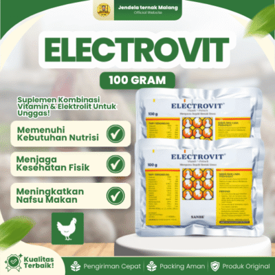 ELECTROVIT 100 GRAM BY SANBE – Multivitamin & Elektrolit Mengatasi Stress Pada Unggas.