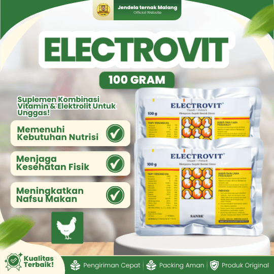 ELECTROVIT 100 GRAM BY SANBE - Multivitamin & Elektrolit Mengatasi Stress Pada Unggas.