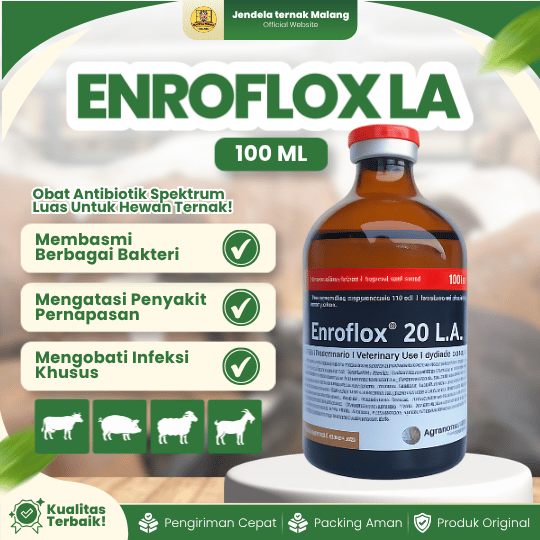 ENROFLOX LA 100 ML BY AGROVET - Untuk Masalah Saluran Pernapasan, Pencernaan & Pendengaran Hewan.